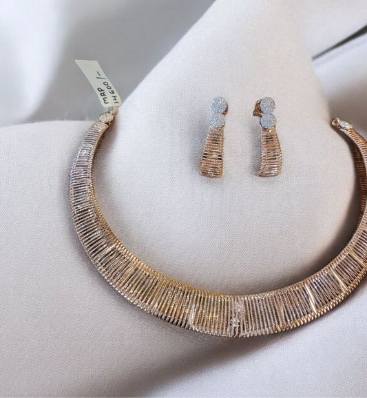 Sterling Silver Collar Choker & Earing Set Rose Gold Plated