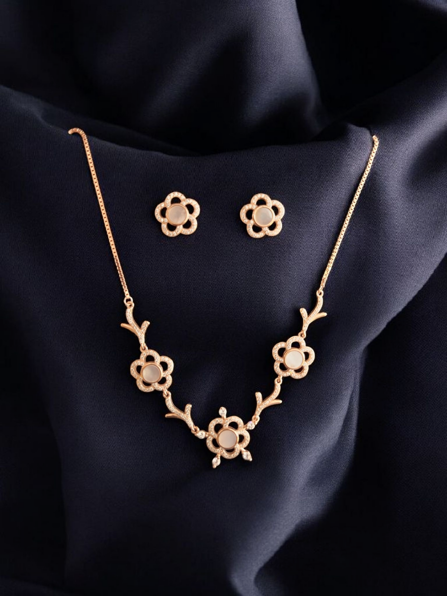 925 STERLING NECKLACE-EARING SET in Rose Gold Plating