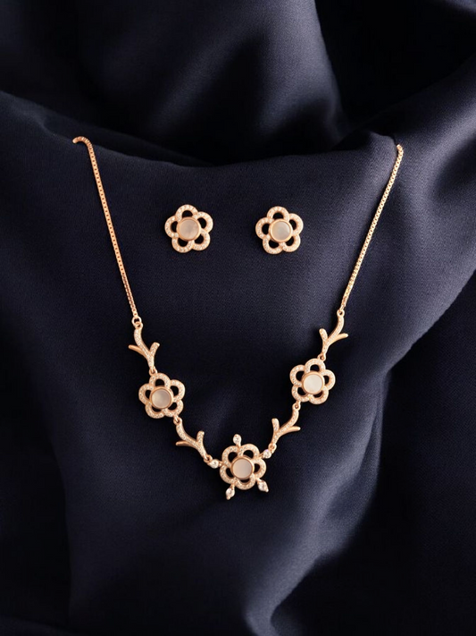 925 STERLING NECKLACE-EARING SET in Rose Gold Plating