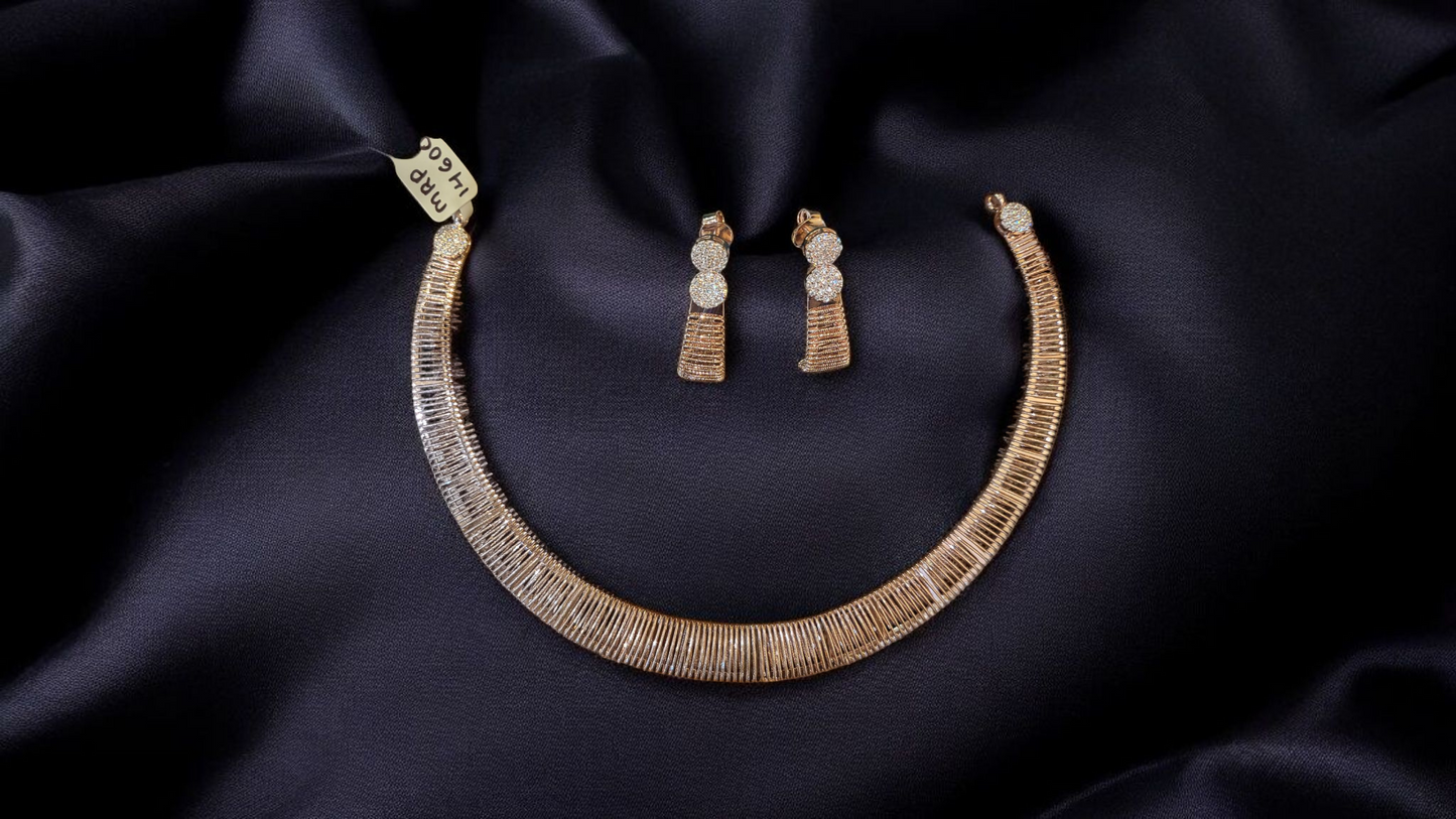 Sterling Silver Collar Choker & Earing Set Rose Gold Plated