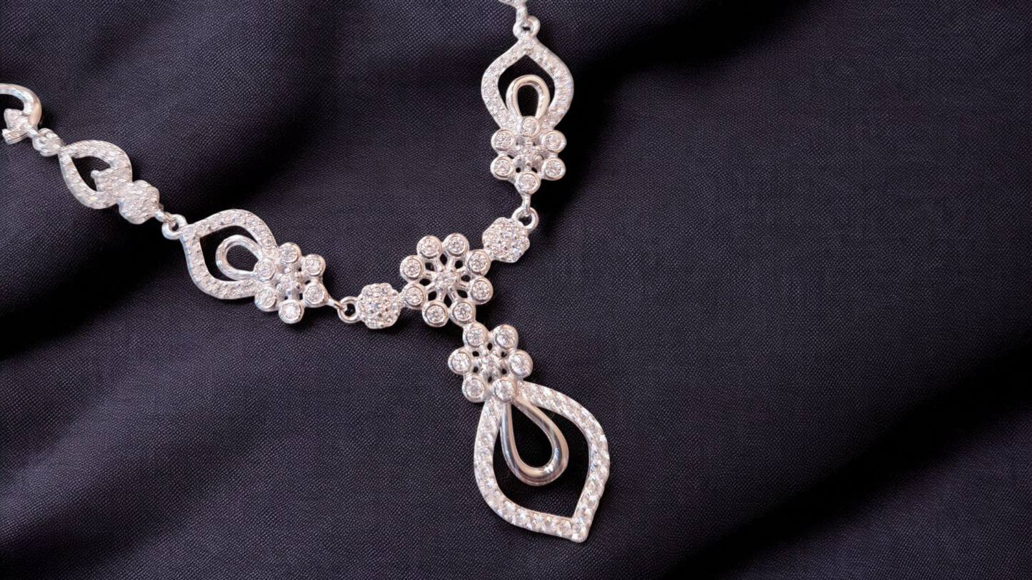 Sterling Silver Neclace-Earing set Rhodium plated